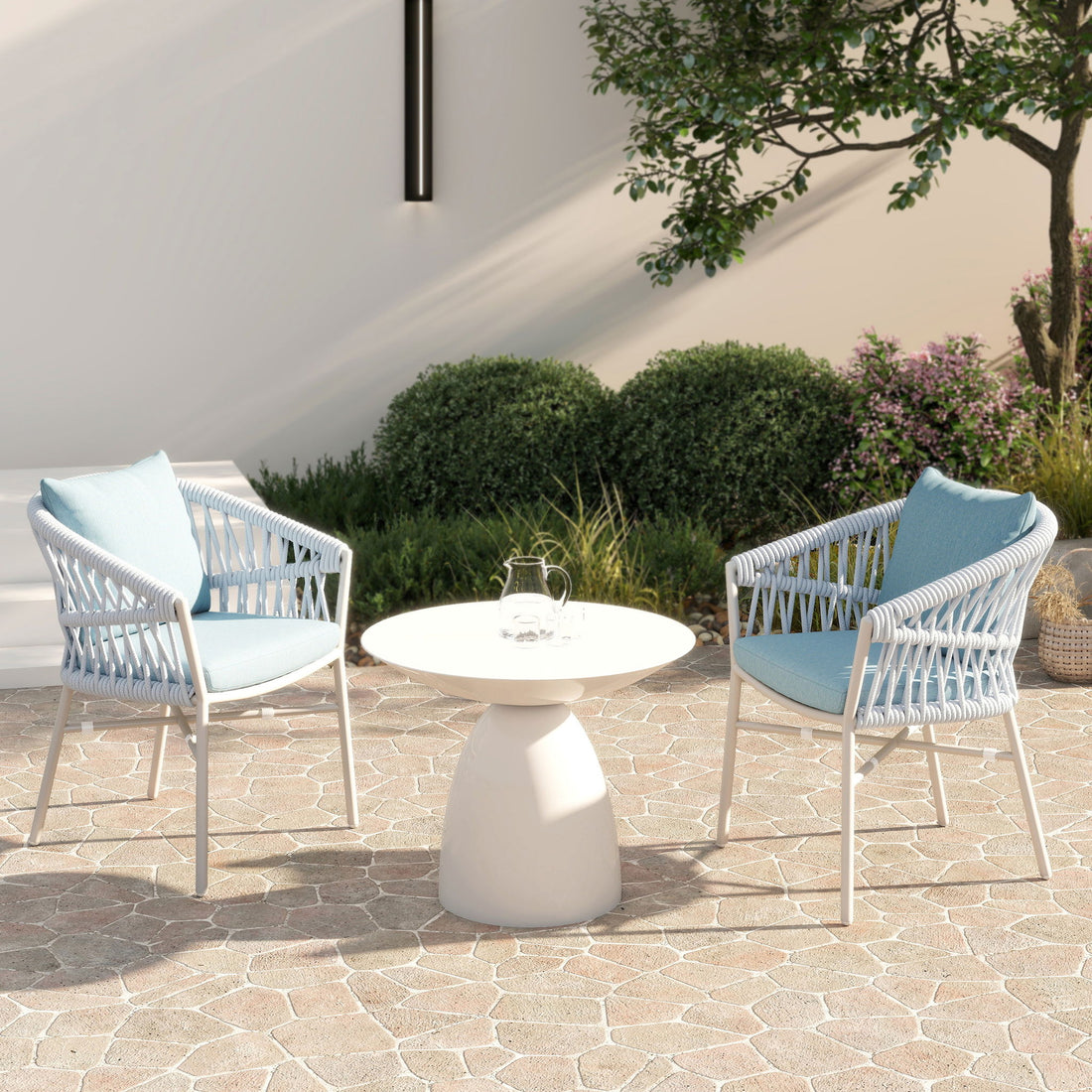 Maiden - Barrel Back Aluminum &amp; Rope Outdoor Patio Dining Chair, Sunproof Olefin (Set of 2)
