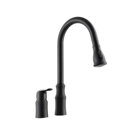 16.9&quot; Kitchen Sink Faucet With Separate Handle And Pull Down Sprayer, Lead Free Brass - Matte Black