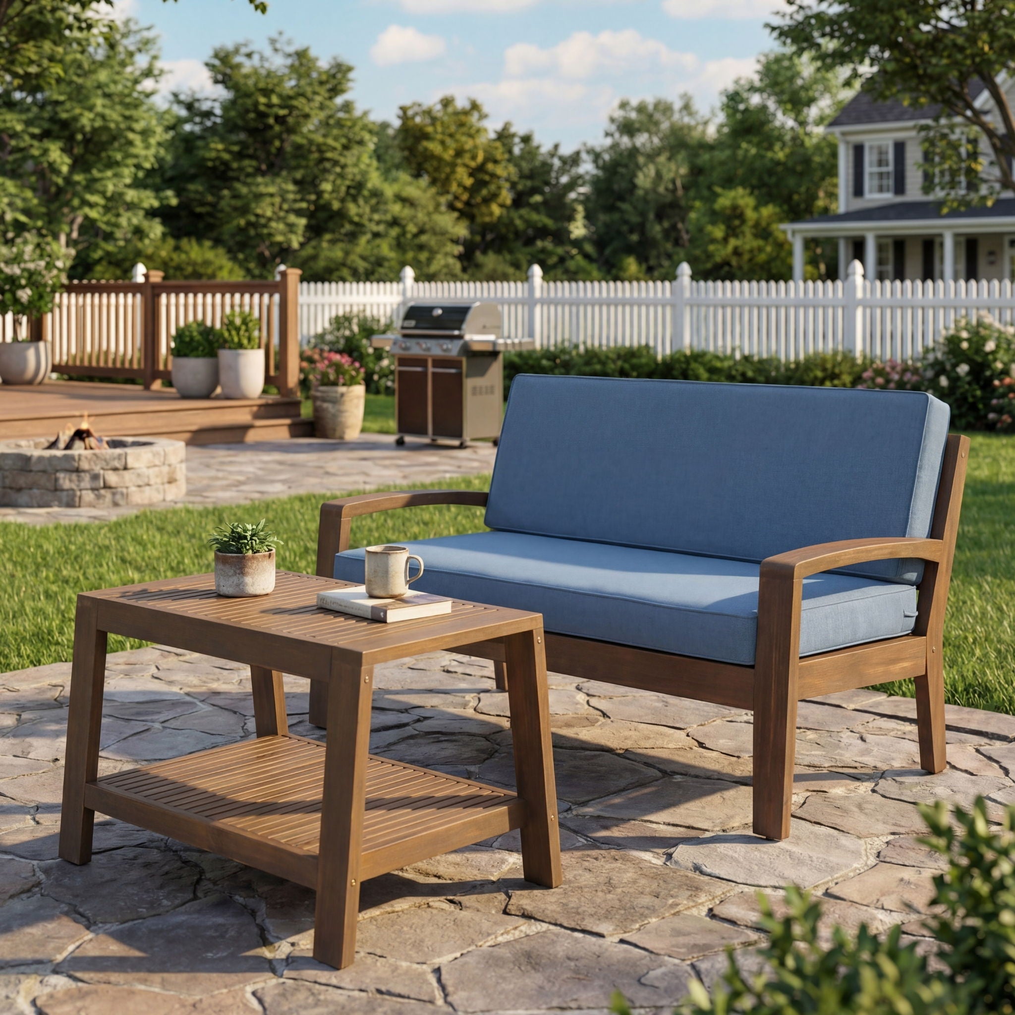 2 Piece Outdoor Conversation Set (Loveseat &amp; Coffee Table With Water-Resistant Cushions)