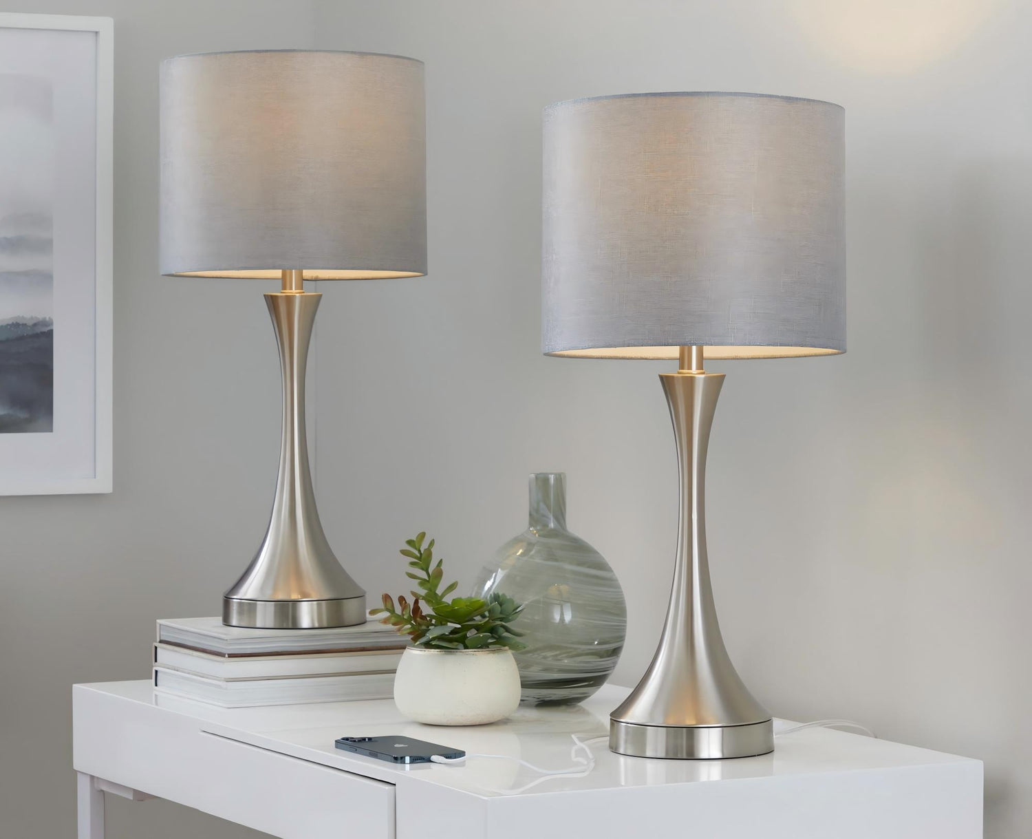 Lenuxe - Contemporary Table Lamp Built In USB Port (Set of 2)