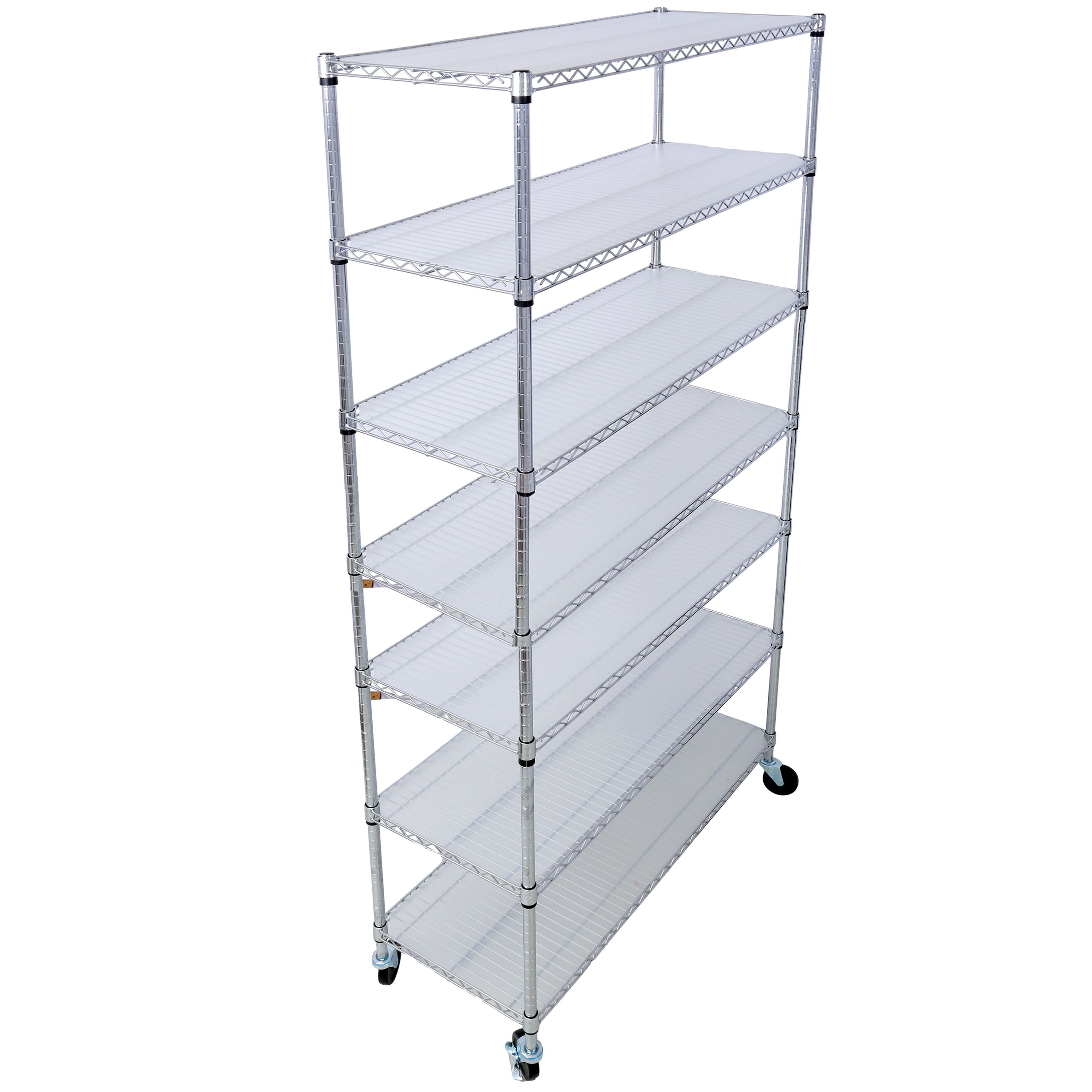 7 Tier Metal Shelf Wire Shelving Unit, 2450Lbs Heavy Duty Adjustable Storage Rack With Wheels &amp; Shelf Liners For Closet Kitchen Garage Basement Commercial Shelving