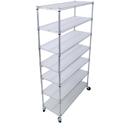 7 Tier Metal Shelf Wire Shelving Unit, 2450Lbs Heavy Duty Adjustable Storage Rack With Wheels &amp; Shelf Liners For Closet Kitchen Garage Basement Commercial Shelving
