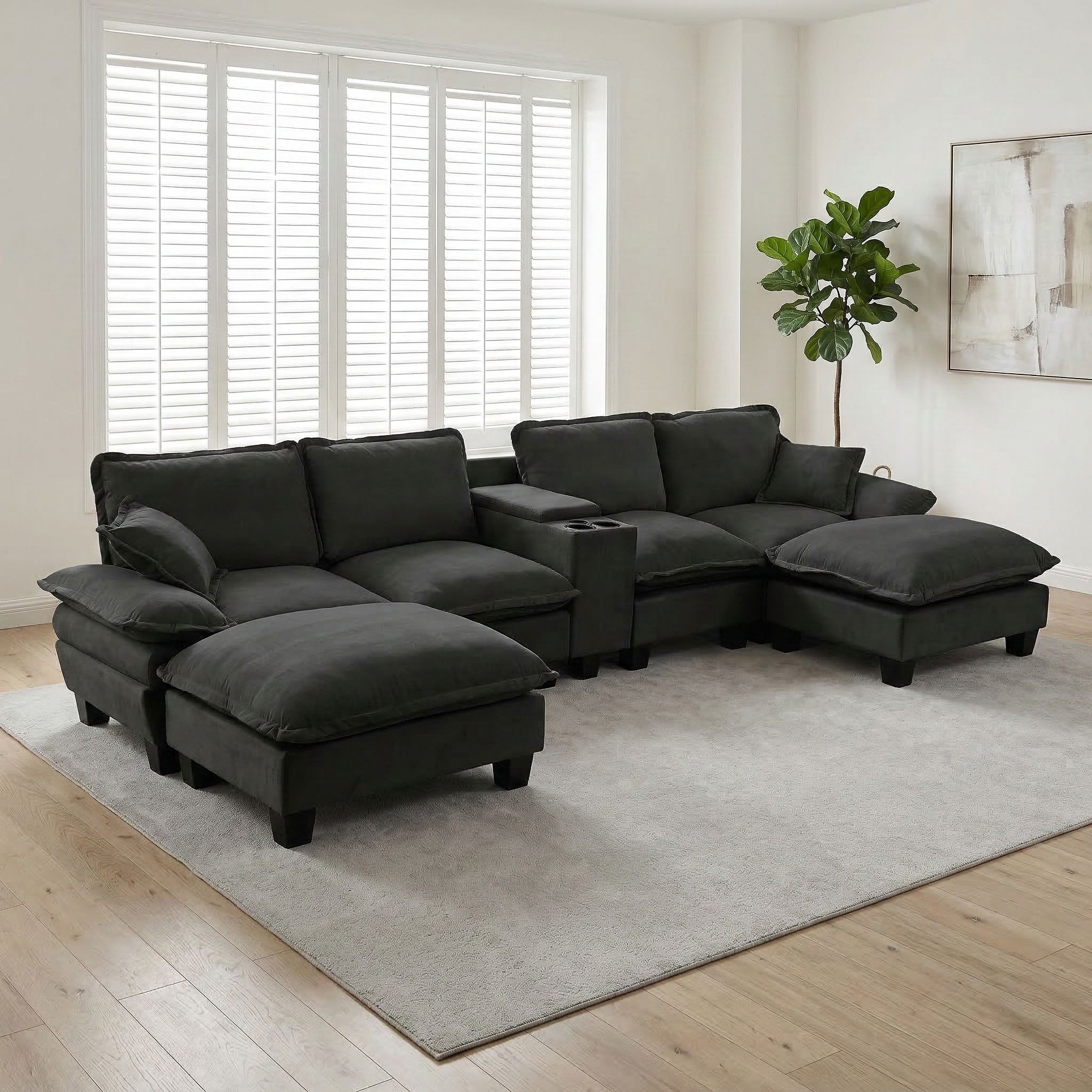 Modular Cloud Couch Sofa With Cup Holders &amp; Storage, USB Port