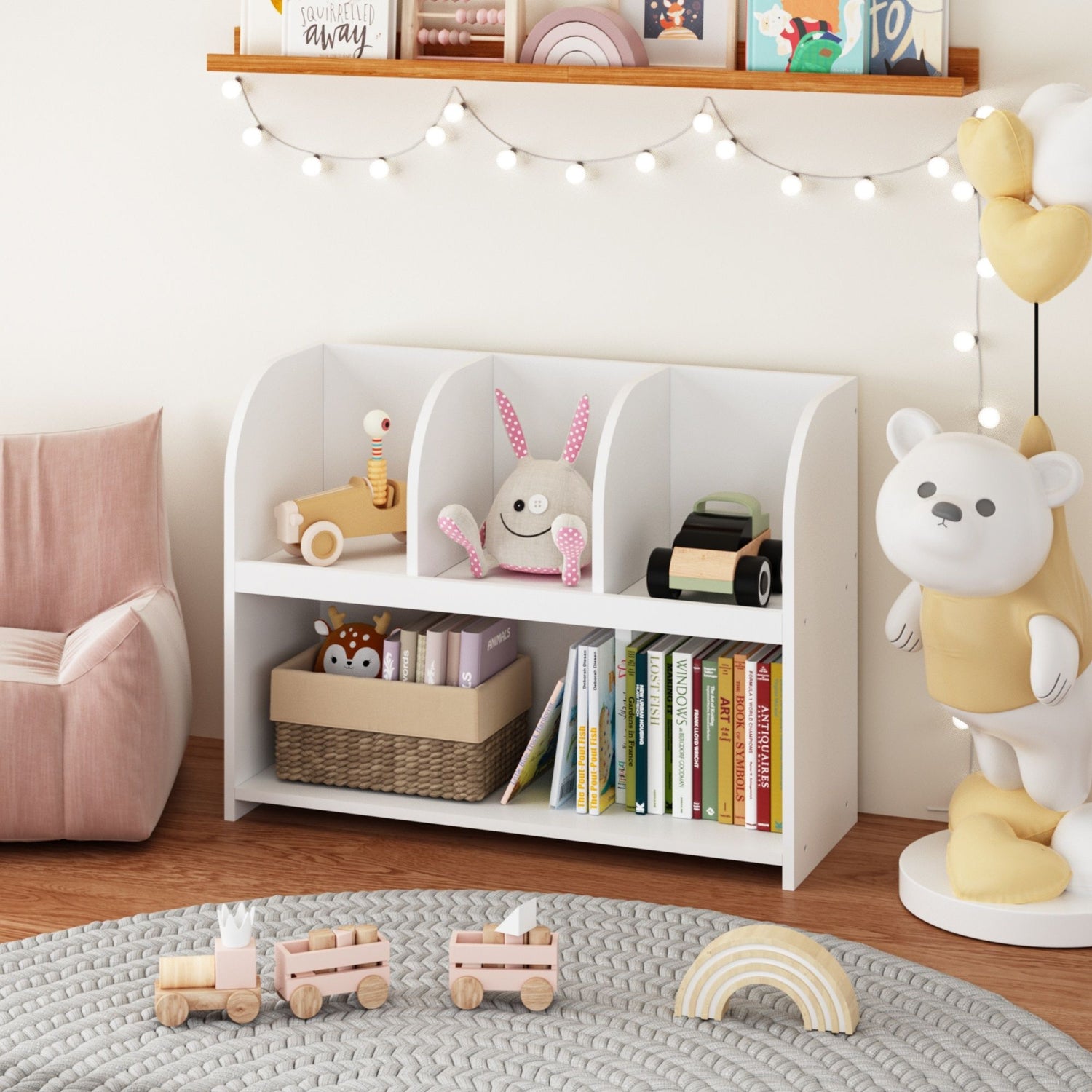 Bookcase With 4 Compartments, Storage Shelf For Toys And Books - White
