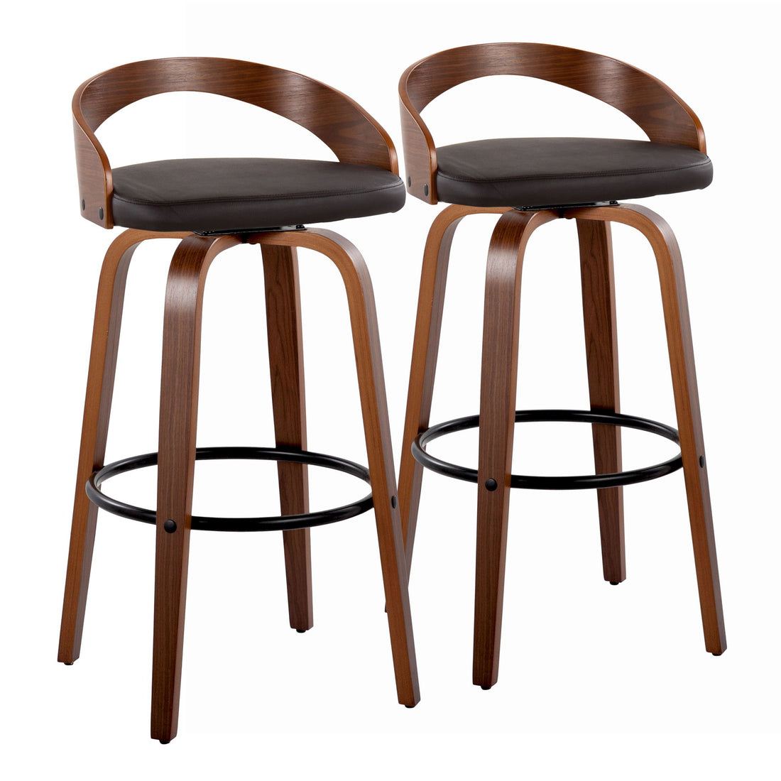 Grotto - Mid Century Modern Fixed Height Barstool &amp; Swivel With Round Footrest (Set of 2)