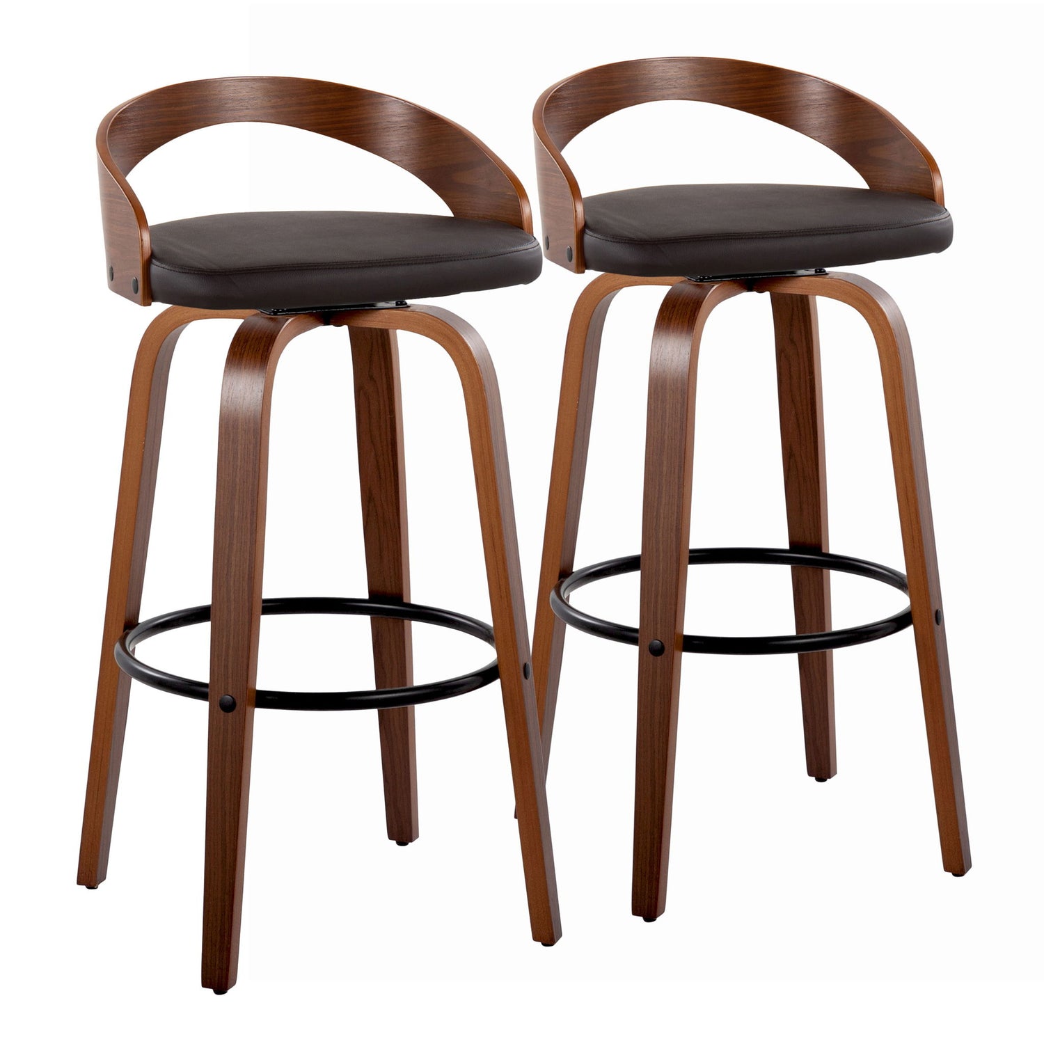 Grotto - Mid Century Modern Fixed Height Barstool &amp; Swivel With Round Footrest (Set of 2)