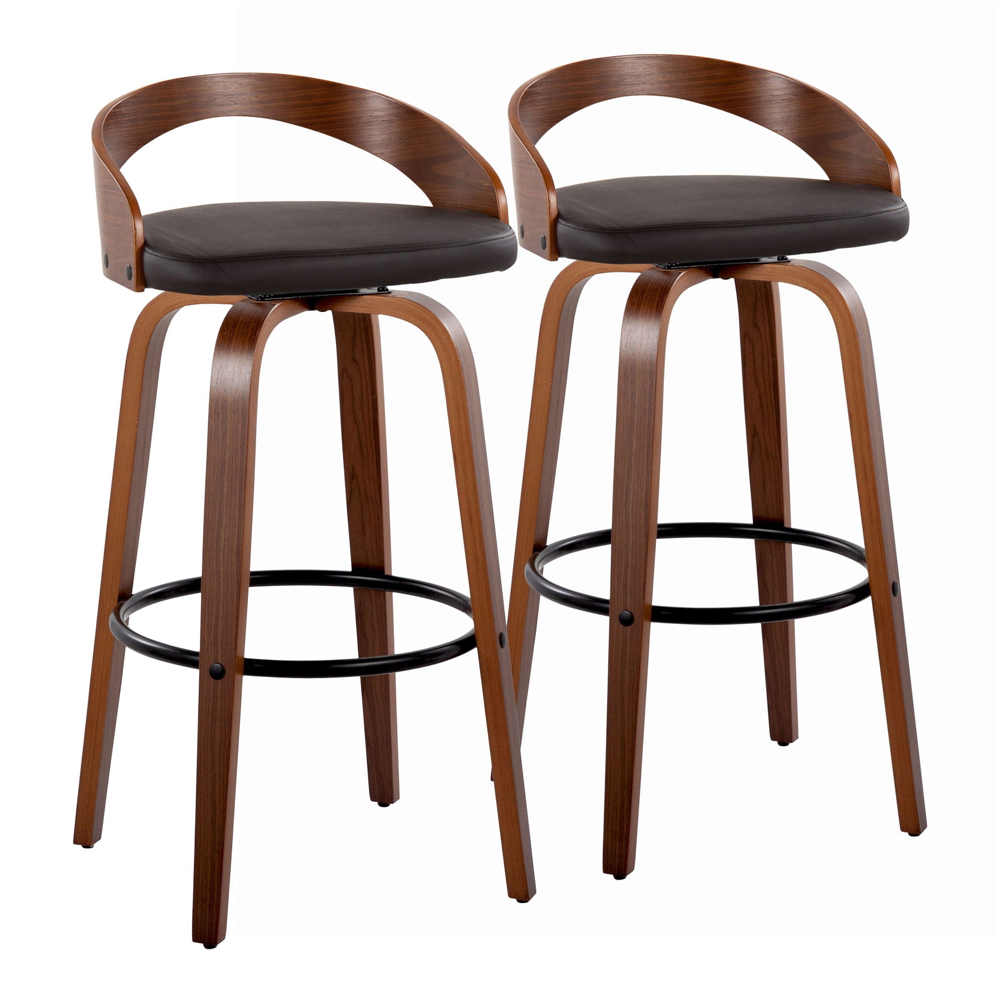 Grotto - Mid Century Modern Fixed Height Barstool &amp; Swivel With Round Footrest (Set of 2)