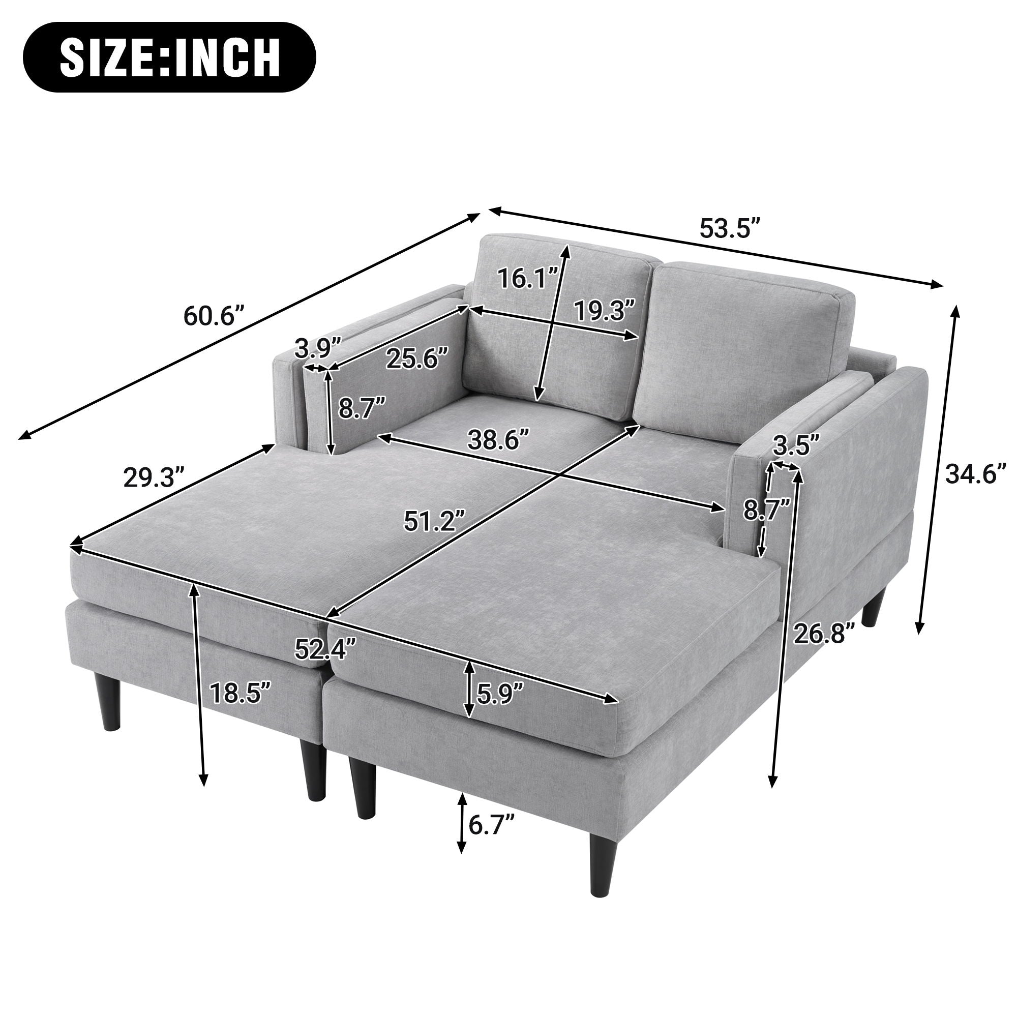 Chaise Lounge Sofa Bed With Dual Layer Armrests For Living Room