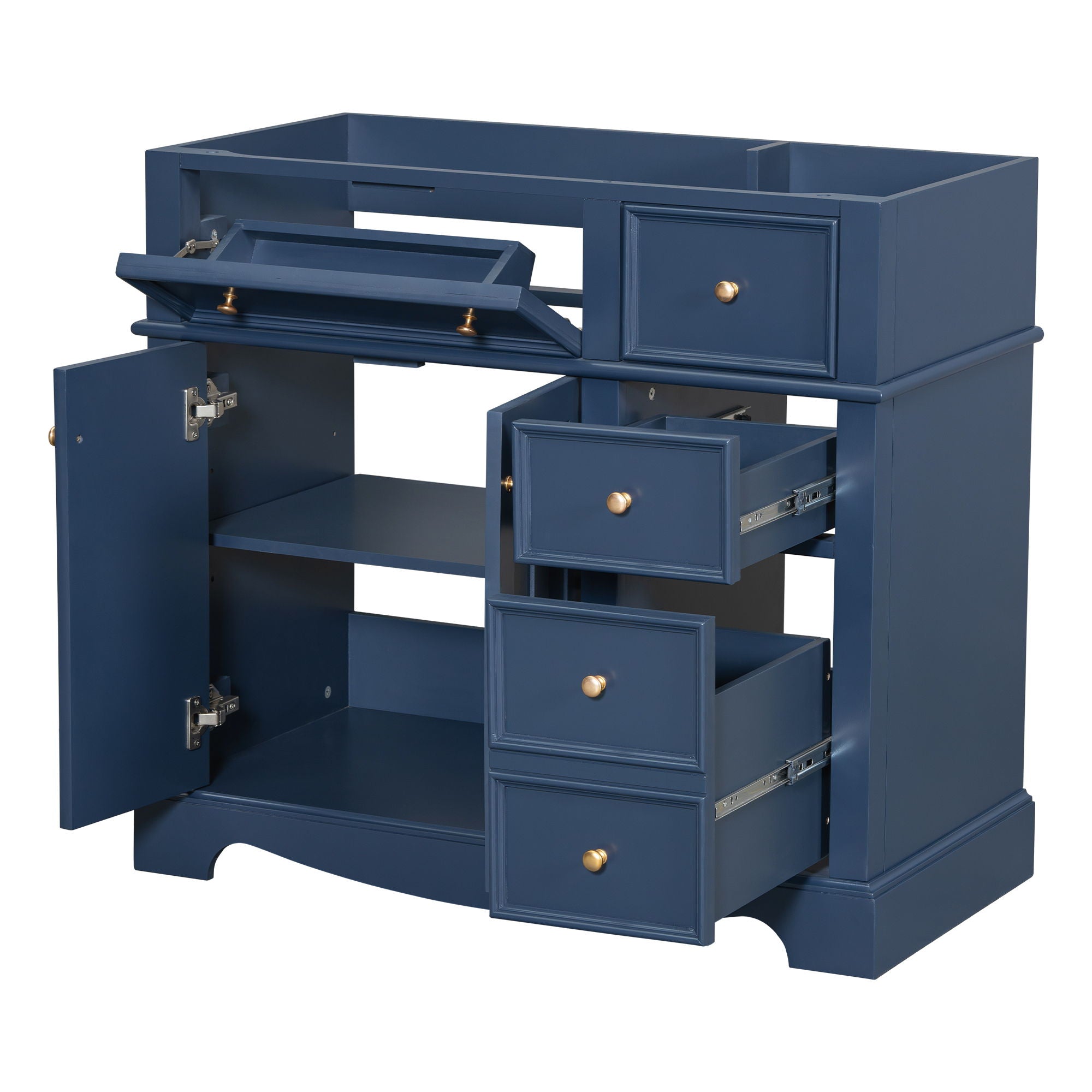 Vanity Without Basin Sink, Frame Bathroom Storage Cabinet, Freestanding Vanity With 3 Drawers &amp; Adjustable Shelf