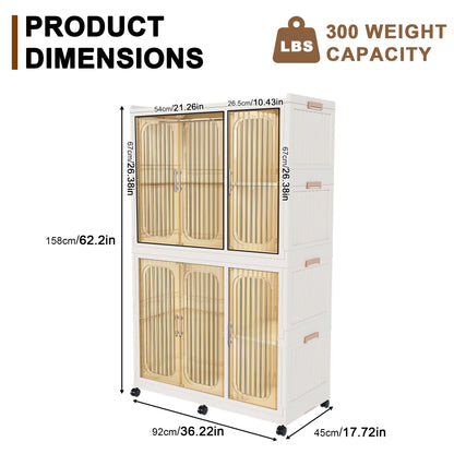 Portable Wardrobe Closet Storage Organizer For Clothes, 6 Magnetic Doors With 6 Cubes &amp; 2 Hanging Rods, 6 Hangers - Cream White