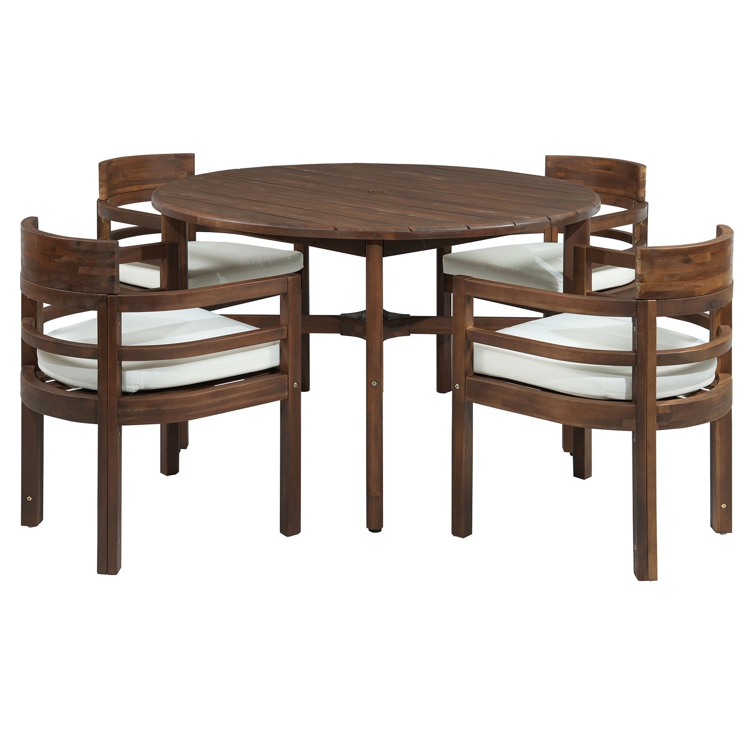 5 Piece Round Patio Table &amp; Cushioned Armrest Chairs, Outdoor Dining Set With Umbrella Hole