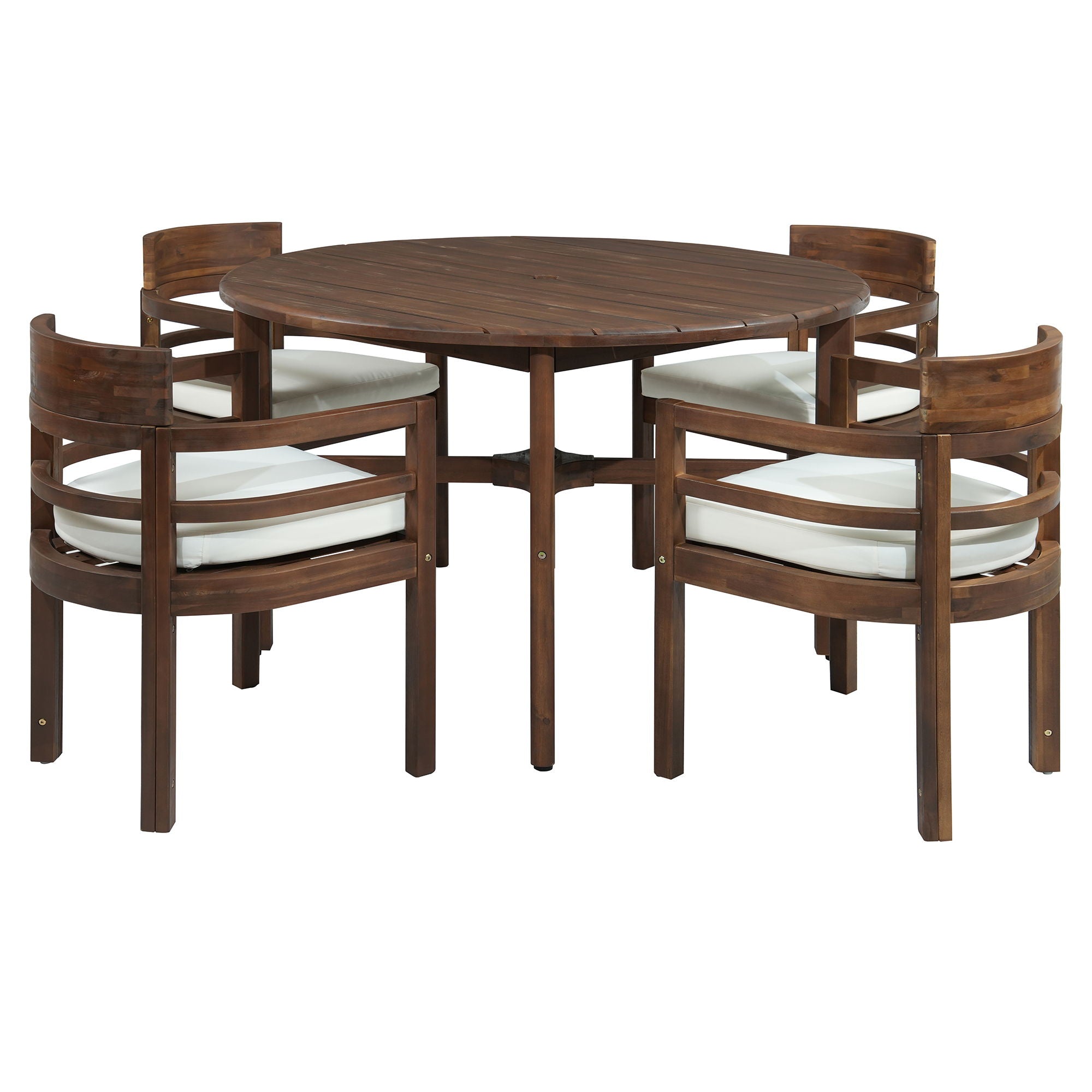 5 Piece Round Patio Table &amp; Cushioned Armrest Chairs, Outdoor Dining Set With Umbrella Hole
