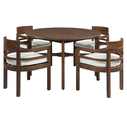 5 Piece Round Patio Table &amp; Cushioned Armrest Chairs, Outdoor Dining Set With Umbrella Hole