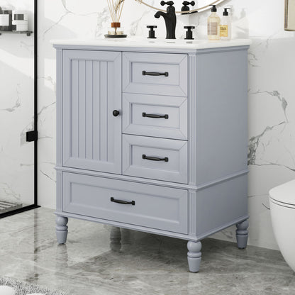 30&quot; Bathroom Vanity With Sink, Bathroom Cabinet With A Door, 3 Drawers Legs, Adiustable Foot Pads - Gray