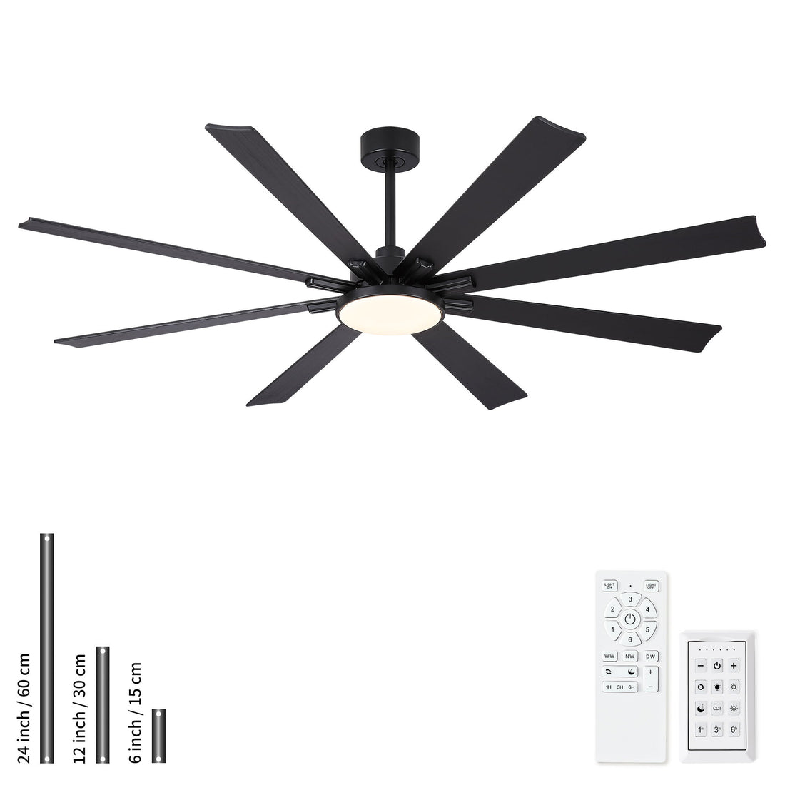 Large Ceiling Fan With Dimmable LED Light 8 Blades Remote Control, Reversible DC Motor
