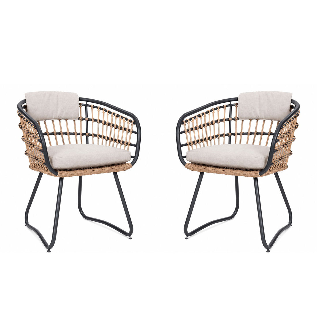 Patio All Weather Armchairs With Cushions (Set of 2) - Beige
