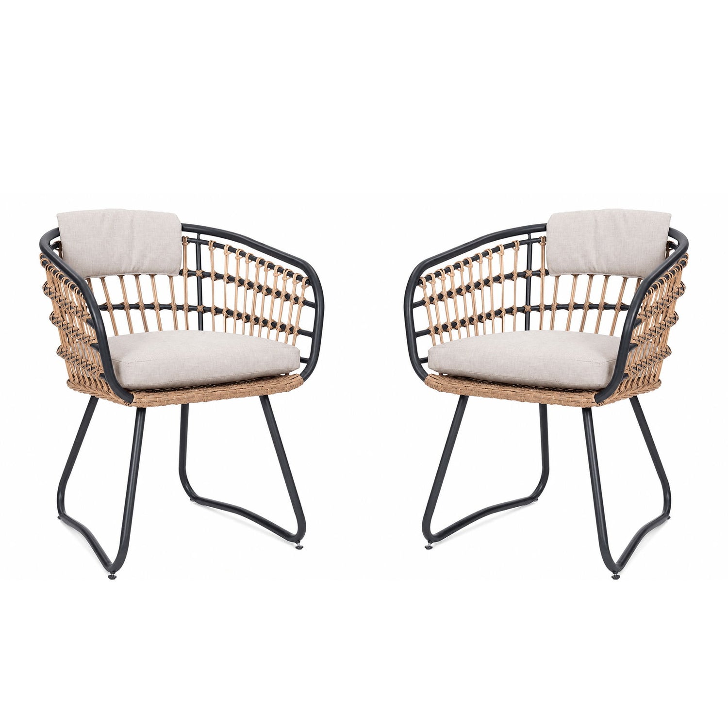 Patio All Weather Armchairs With Cushions (Set of 2) - Beige