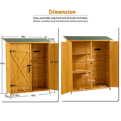 Outdoor Storage Shed With Lockable Door, Wooden Tool Storage Shed With Detachable Shelves &amp; Pitch Roof - Natural