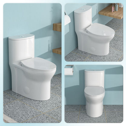1 Piece Toilet For Bathroom, Dual Flush, Soft Closing Seat - White