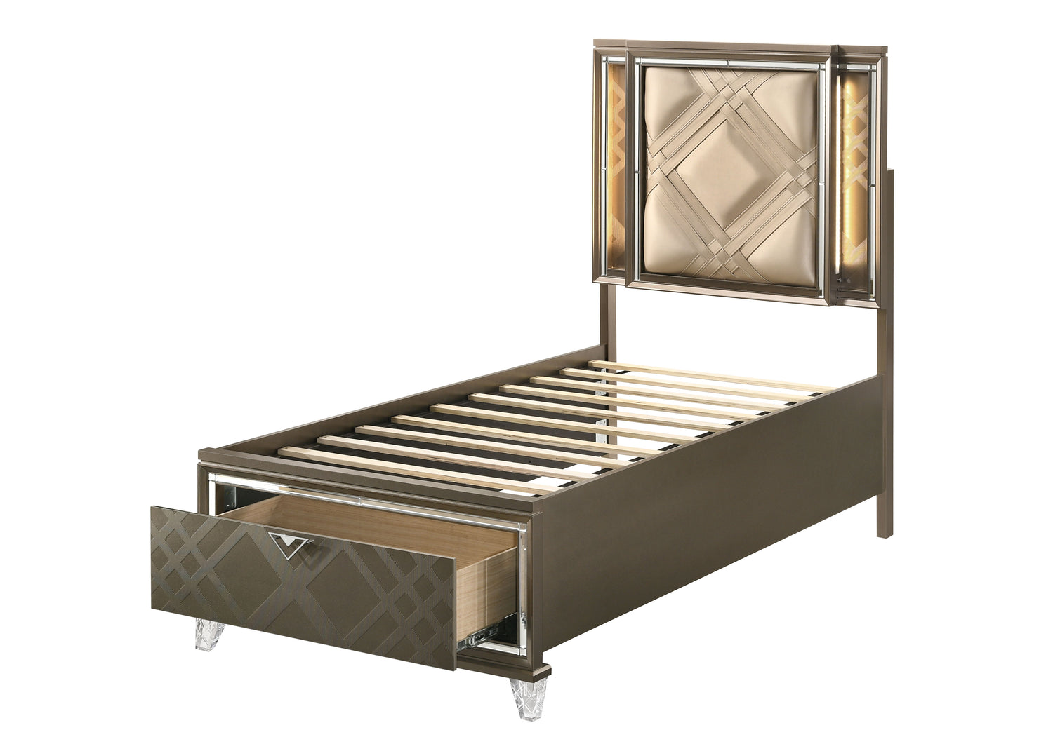 Skylar - Full Bed With LED &amp; Storage - Dark Champagne