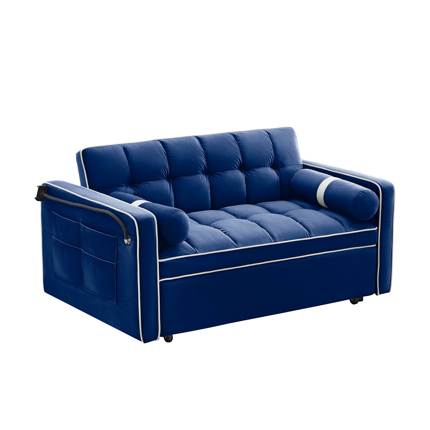 Modern Convertible Sleeper Sofa Couch With Pull Out Bed With Pillows &amp; Side Pockets For Small Space, Living Room