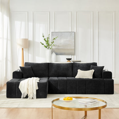 L - Shaped Sectional Sofa With Cup Holders &amp; Side Pockets