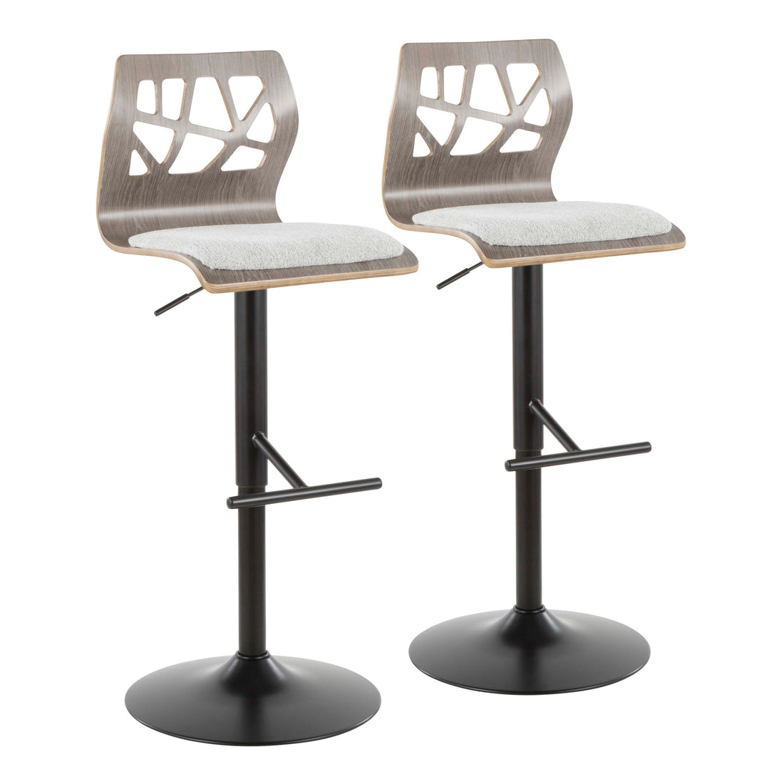 Folia - Mid Century Modern Adjustable Barstool With Swivel &amp; Rounded T Footrest (Set of 2)