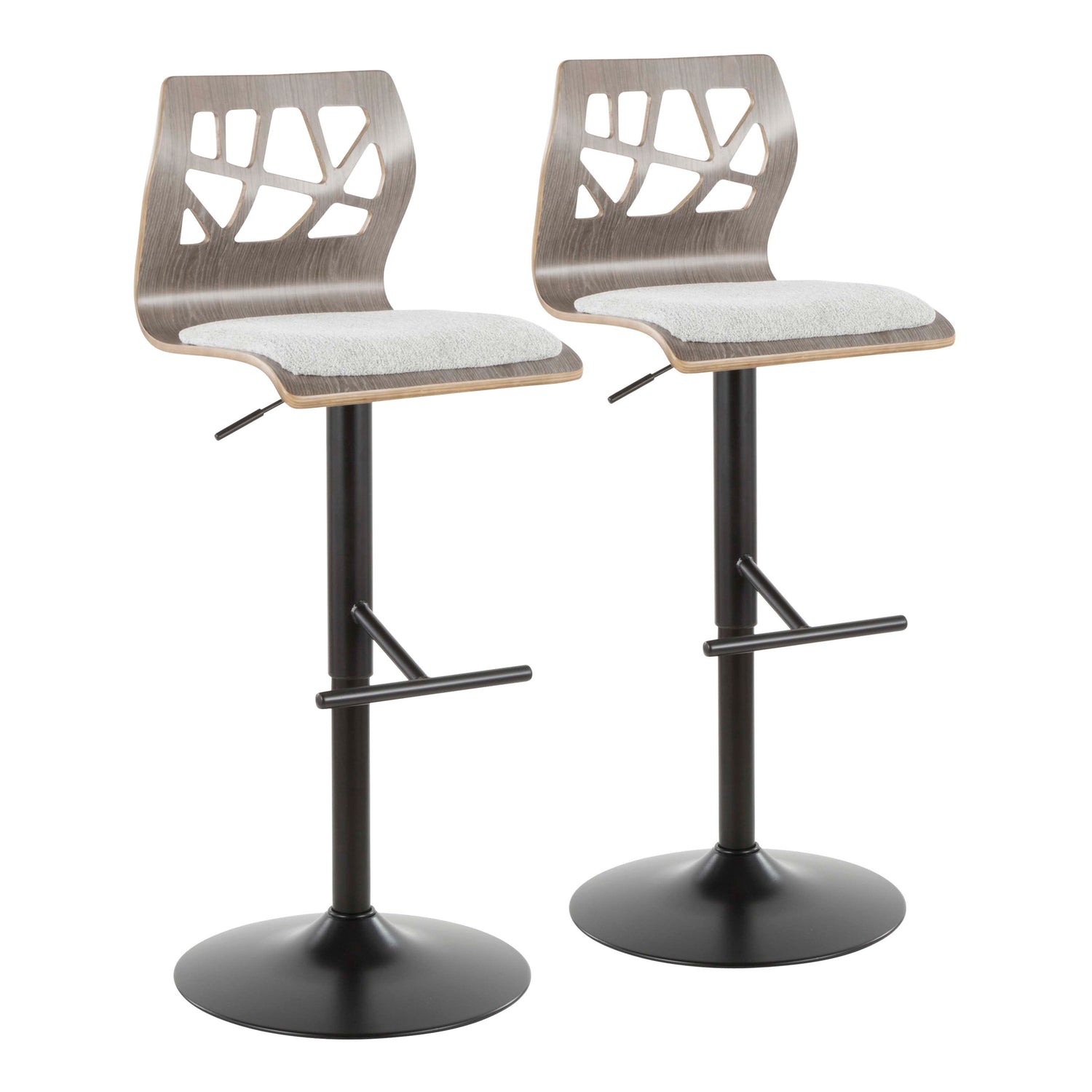 Folia - Mid Century Modern Adjustable Barstool With Swivel &amp; Rounded T Footrest (Set of 2)