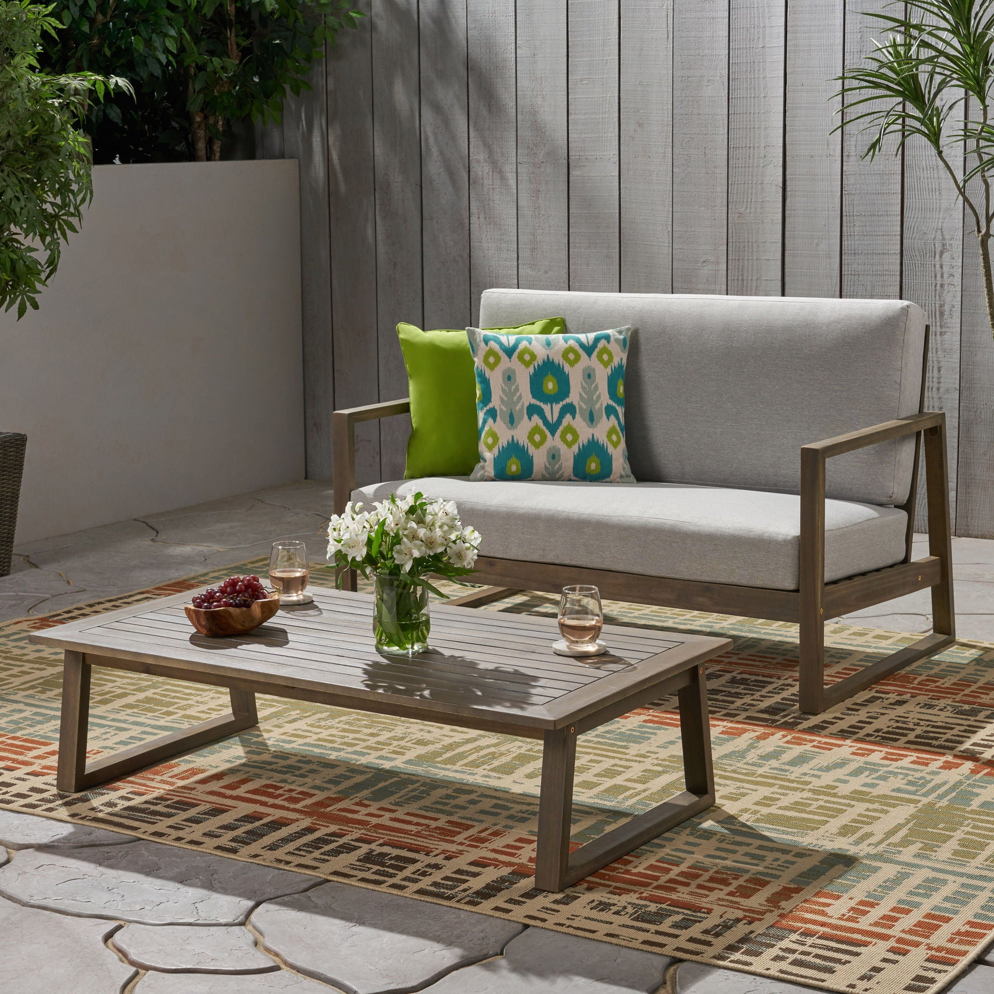 Belgian - Loveseat &amp; Coffee Table Set With Water Resistant Cushions