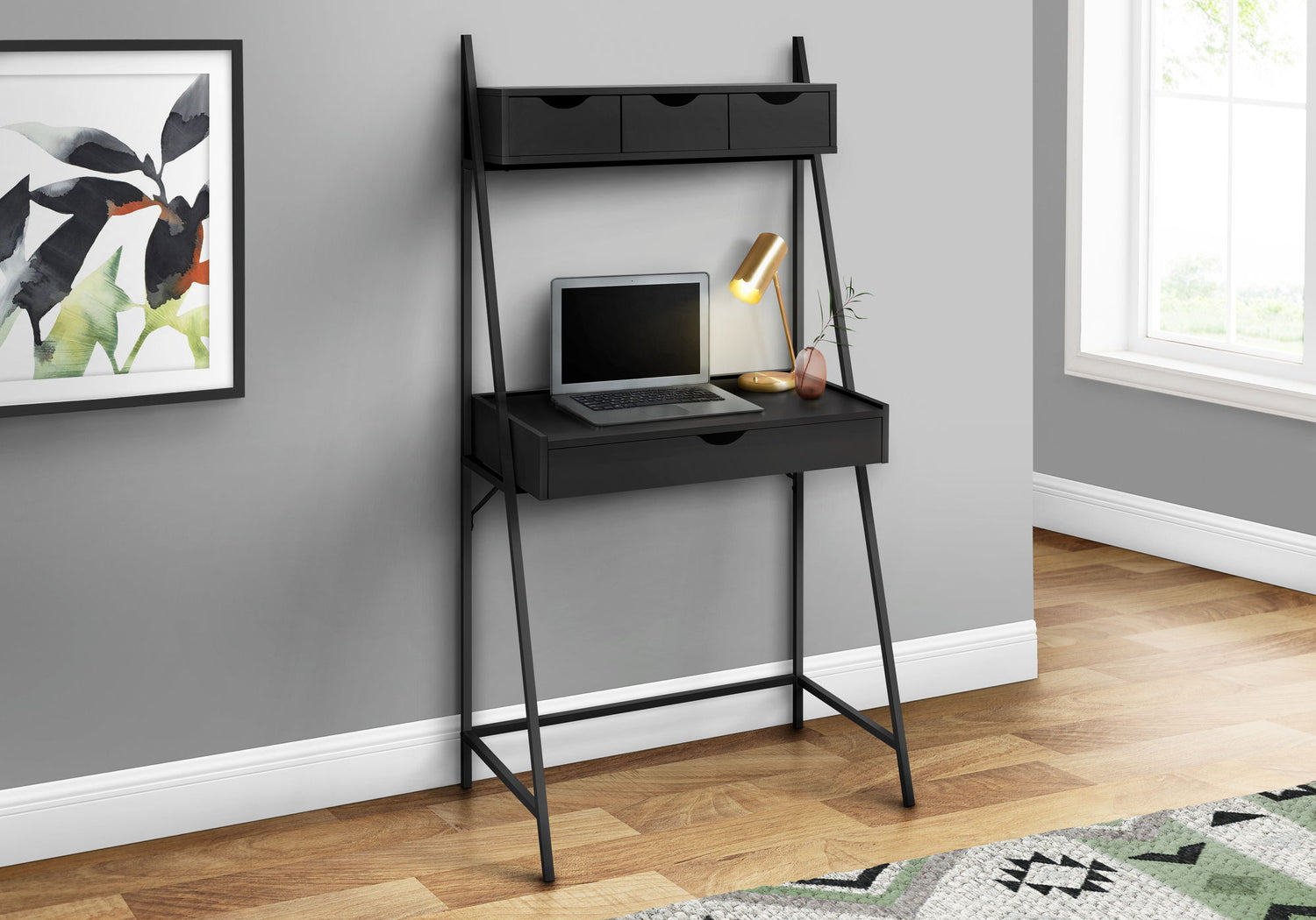 Computer Desk For Home Office, Laptop, Leaning, Storage Drawers, Contemporary &amp; Modern