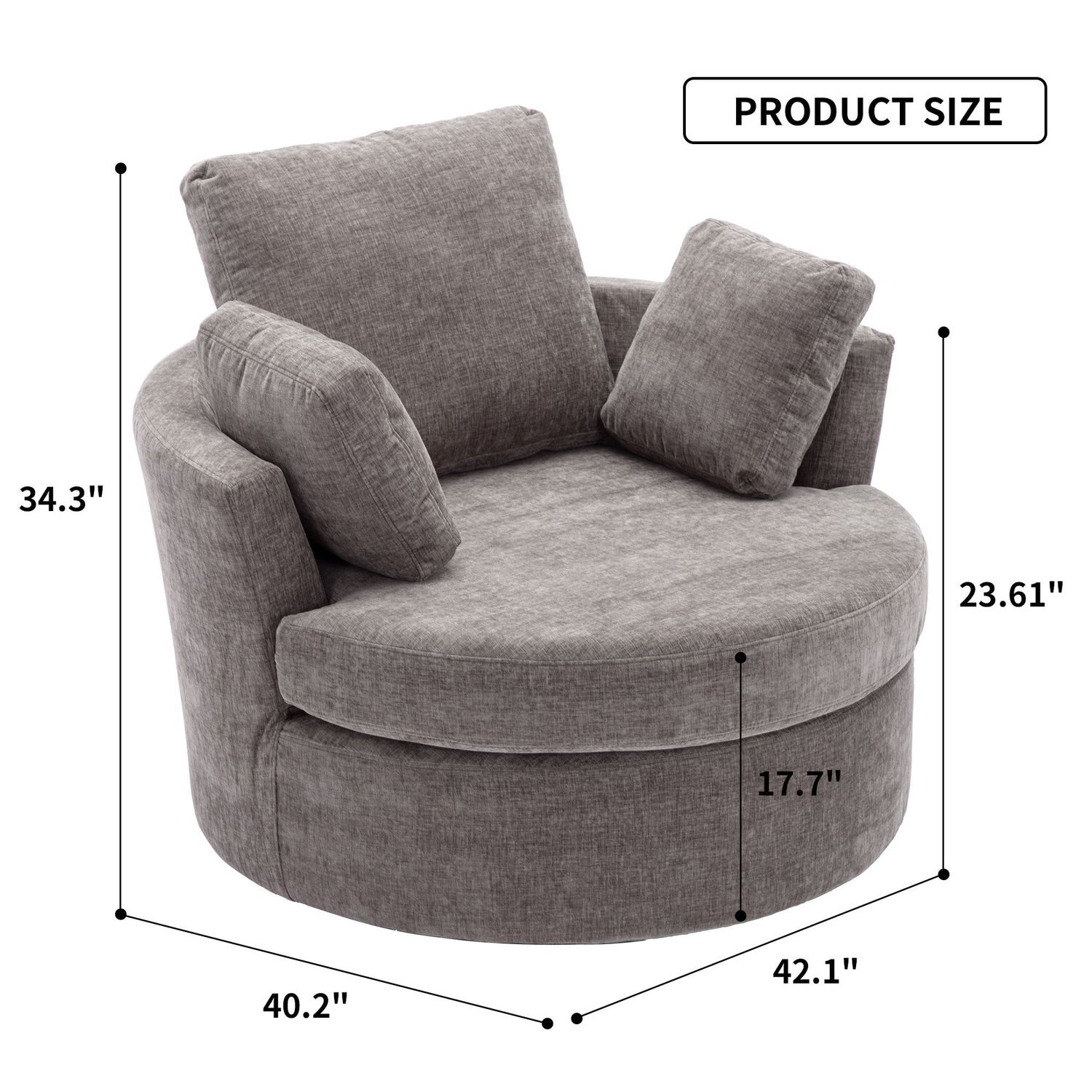 Oversize Round Swivel Chair Cozy Club 360 Degrees Swivel Sofa With 3 Pillows Chenille Fabric For Living Room