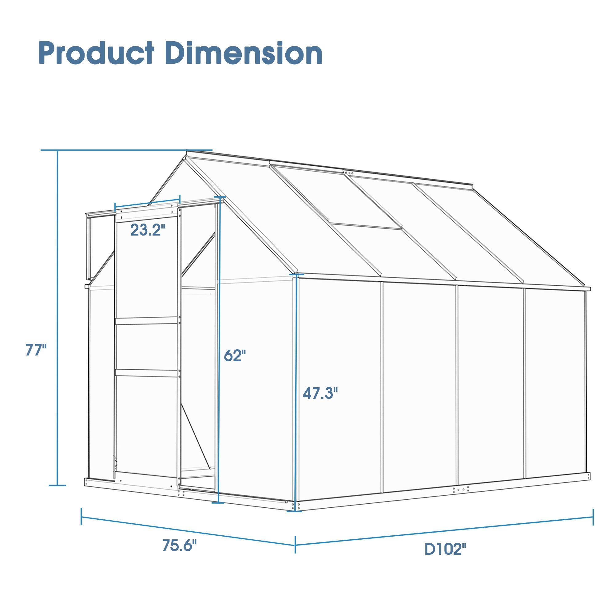 Walk-In Polycarbonate Greenhouse &amp; Roof Vent, Sliding Doors, Aluminum Hobby Hot House For Outdoor