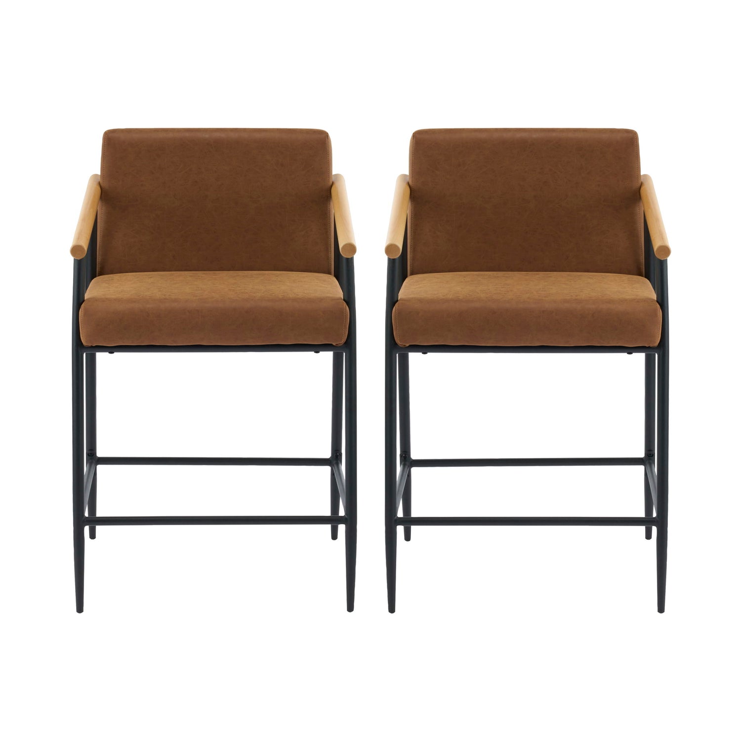 Mid Century Modern Counter Stool Set With Iron Frame