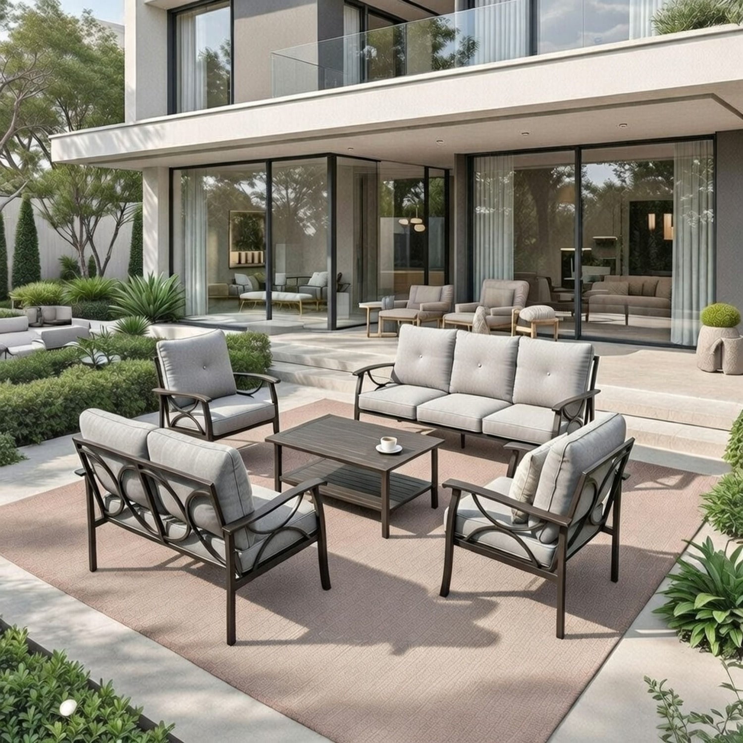 Patio Furniture Set With Coffee Table And Cushions For Backyard