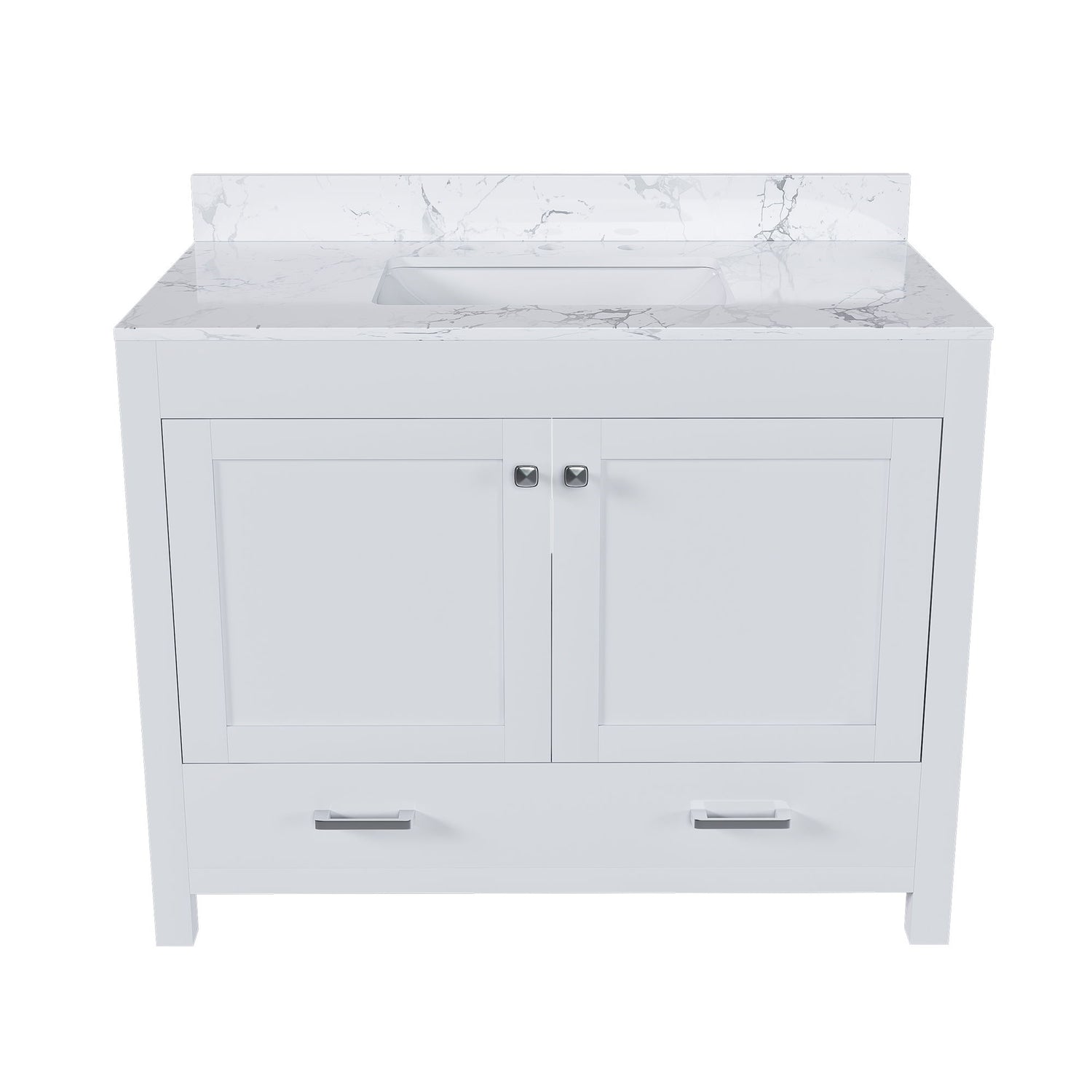43&quot; Bathroom Vanity With Artificial Marble Carrara Top Set, Multi Functional Bathroom Cabinet With Doors And Drawer - White