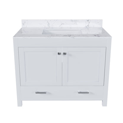 43&quot; Bathroom Vanity With Artificial Marble Carrara Top Set, Multi Functional Bathroom Cabinet With Doors And Drawer - White