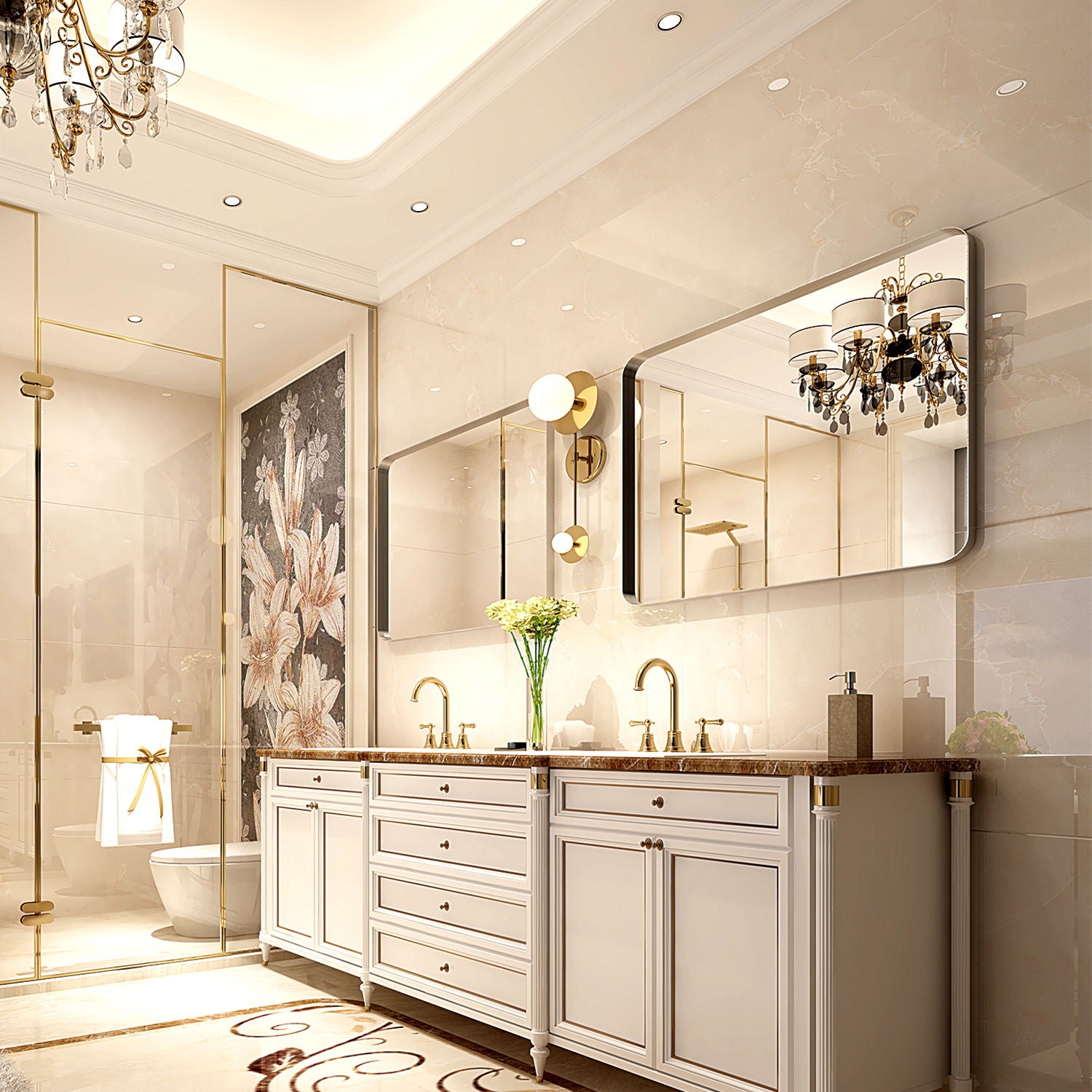 Rounded Corner Rectangle Bathroom Mirror For Wall Metal Frame Wall Mounted Bathroom Mirror Vanity Bathroom Mirror (Horizontal &amp; Vertical)