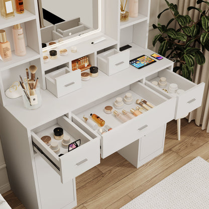43.31&quot; Newly Designed Smart Mirror Dressing Table With Drawers And Storage Cabinet, Dressing Table With Dressing Pad For Bedroom, Dressing Room