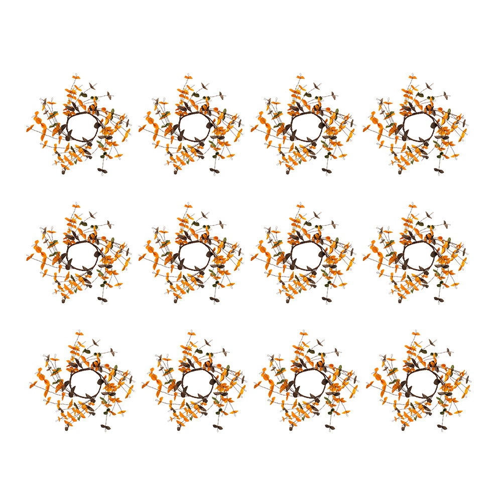 Fall Leaves Wreath, Botanicals Decor For Harvest Festival Fall Festival &amp; Thanksgiving Table Decorations (Set of 12) - Orange Multi