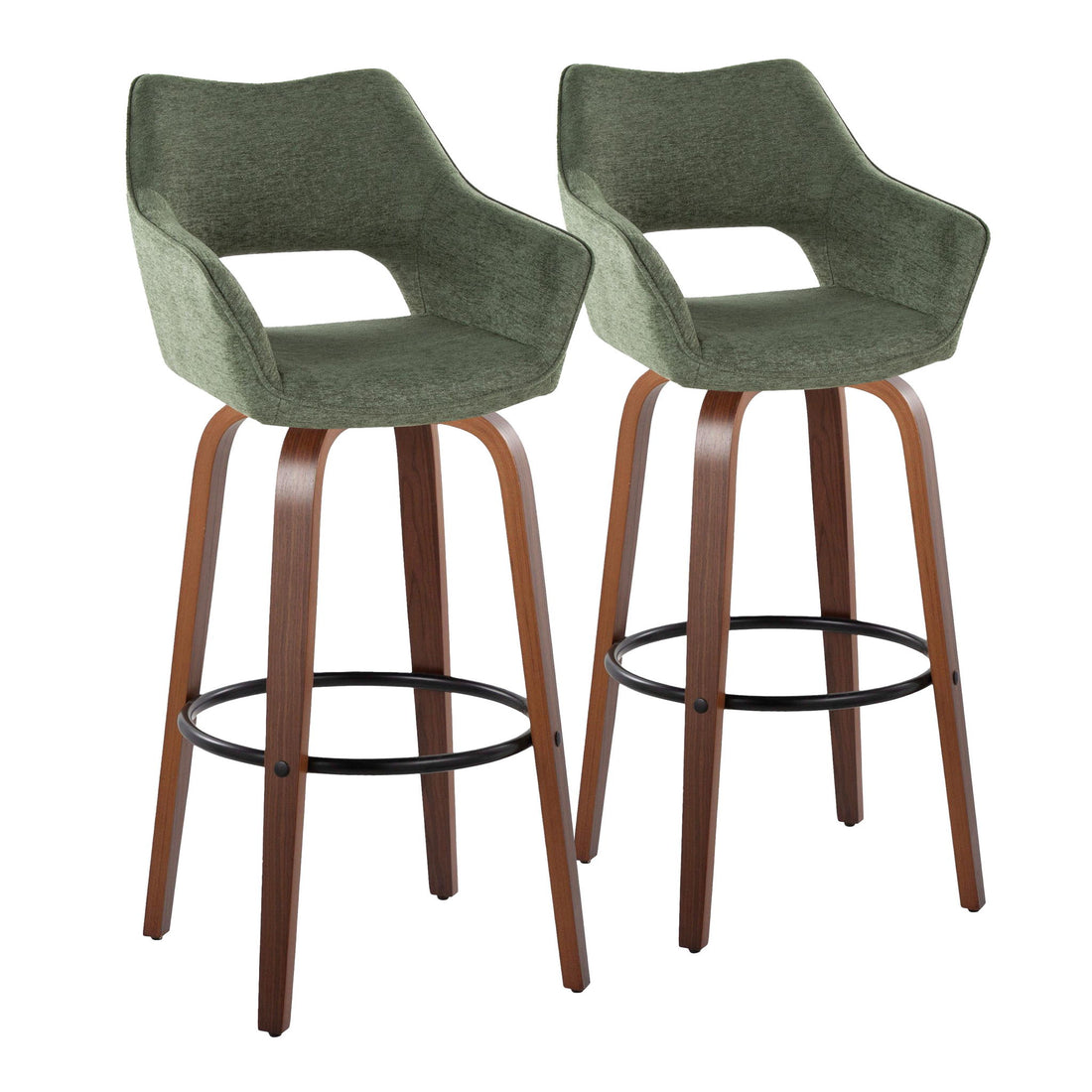 Mustang - Contemporary Fixed Height Barstool With Swivel &amp; Round Footrest (Set of 2)