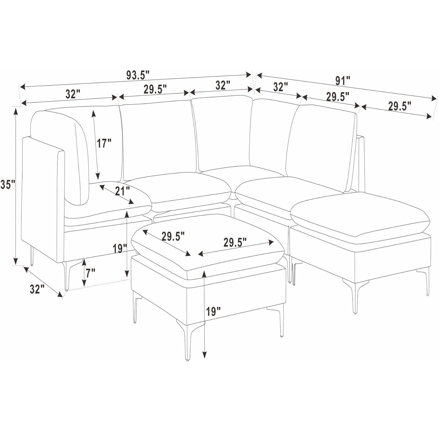 Upholstered Modular Sectional &amp; Tall Legs