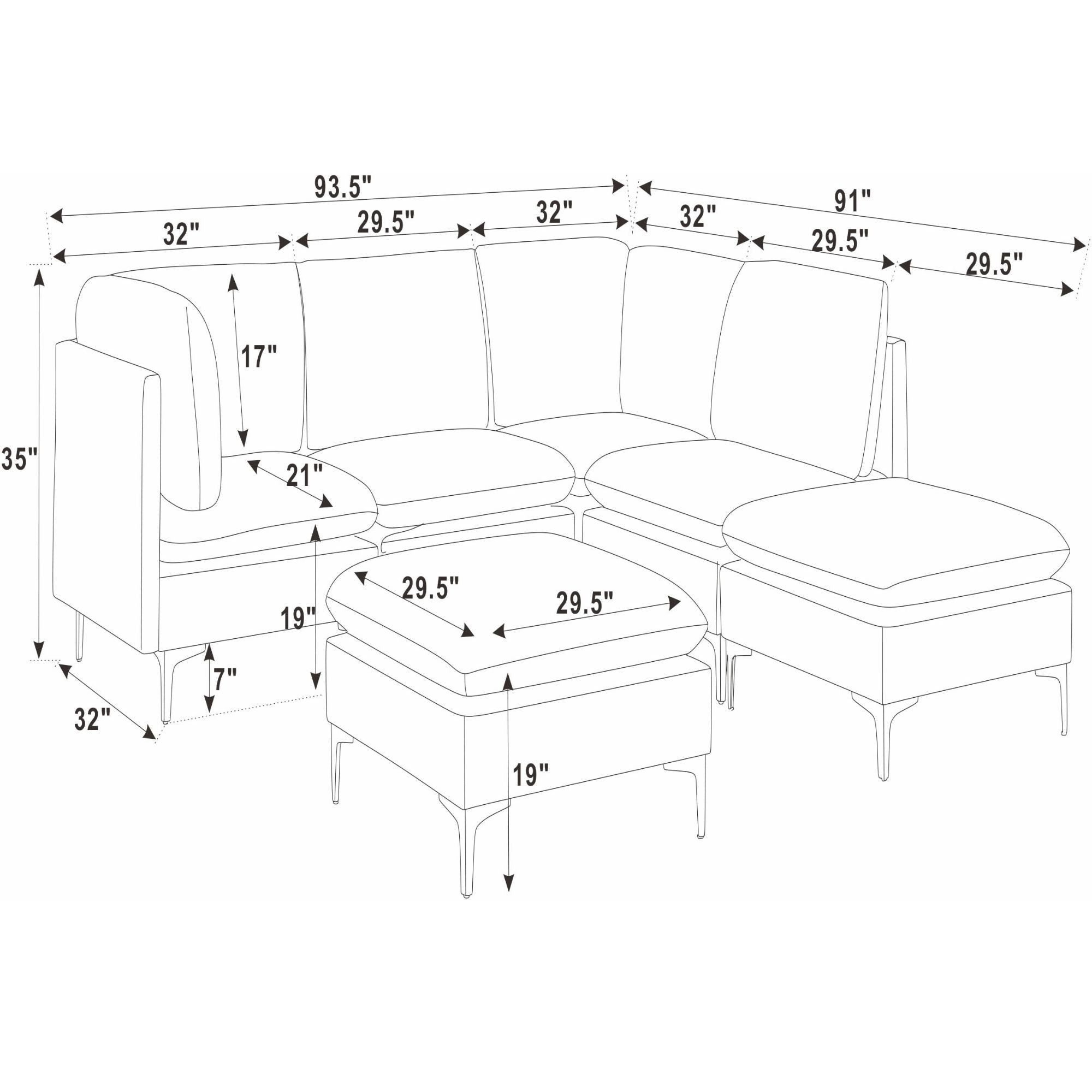Upholstered Modular Sectional &amp; Tall Legs