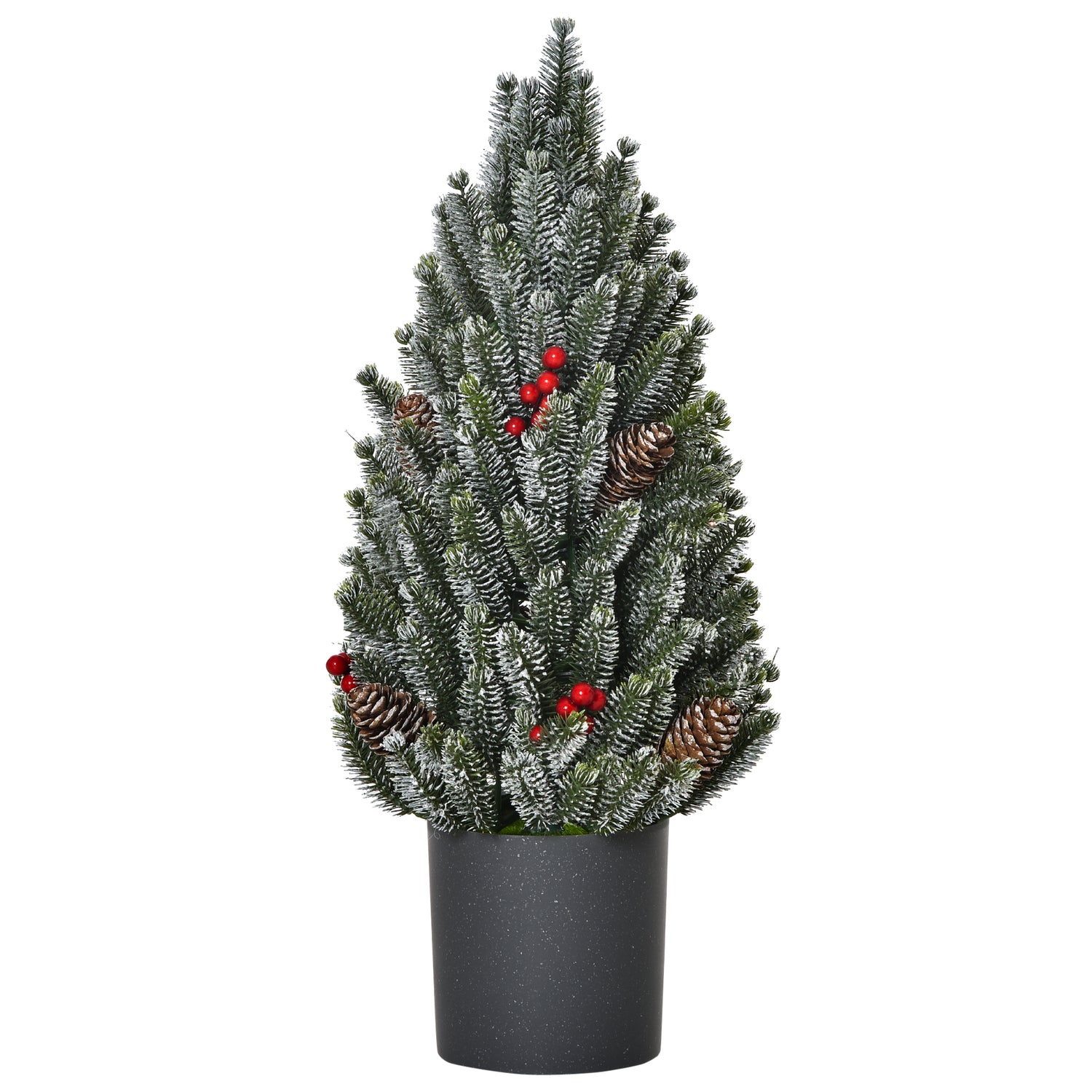 HOMCOM 18&quot; Tall Unlit Miniature Snow-Flocked Tabletop Artificial Christmas Tree, Holiday Decoration with Pine Cones and Berries