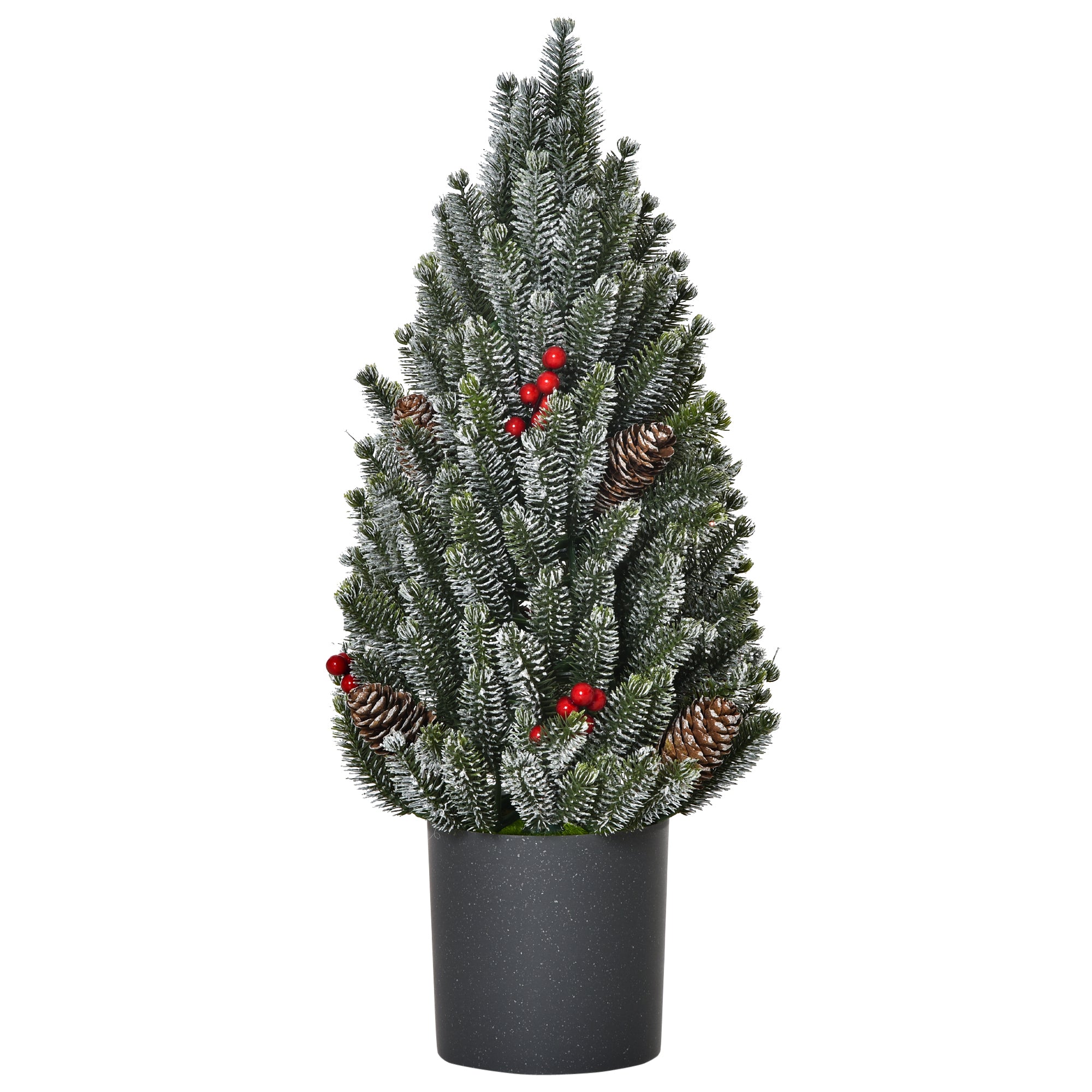 HOMCOM 18&quot; Tall Unlit Miniature Snow-Flocked Tabletop Artificial Christmas Tree, Holiday Decoration with Pine Cones and Berries