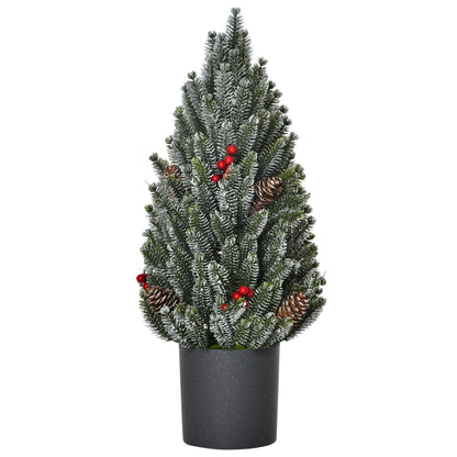HOMCOM 18&quot; Tall Unlit Miniature Snow-Flocked Tabletop Artificial Christmas Tree, Holiday Decoration with Pine Cones and Berries