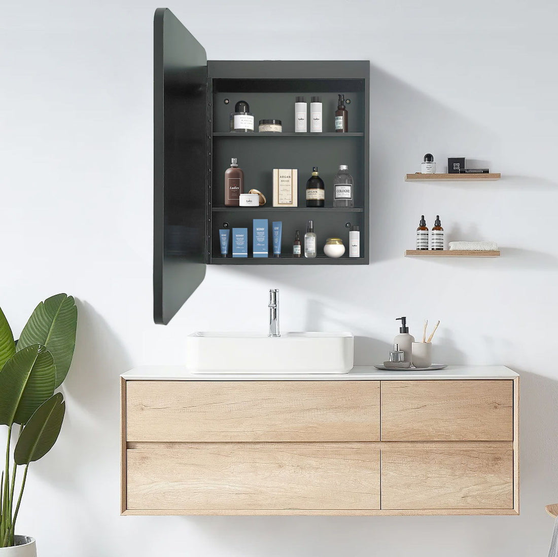 24X30&quot; Led Black Framed Wall Mount Medicine Cabinet With Mirror Anti - Fog Function 3 Colors With Light - Black