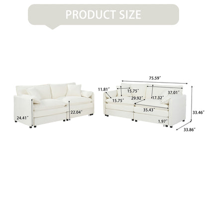Modern Chenille Oversized Deep Seat Luxury 2 Piece Sofa Set With 4 Pillows