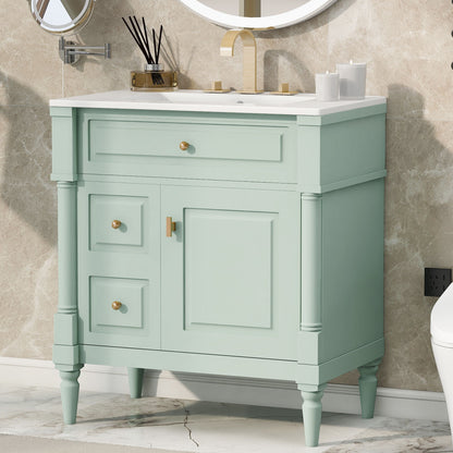 Modern Bathroom Vanity With Sink, Freestanding Cabinet With Flip Drawer &amp; Adjustable Shelf