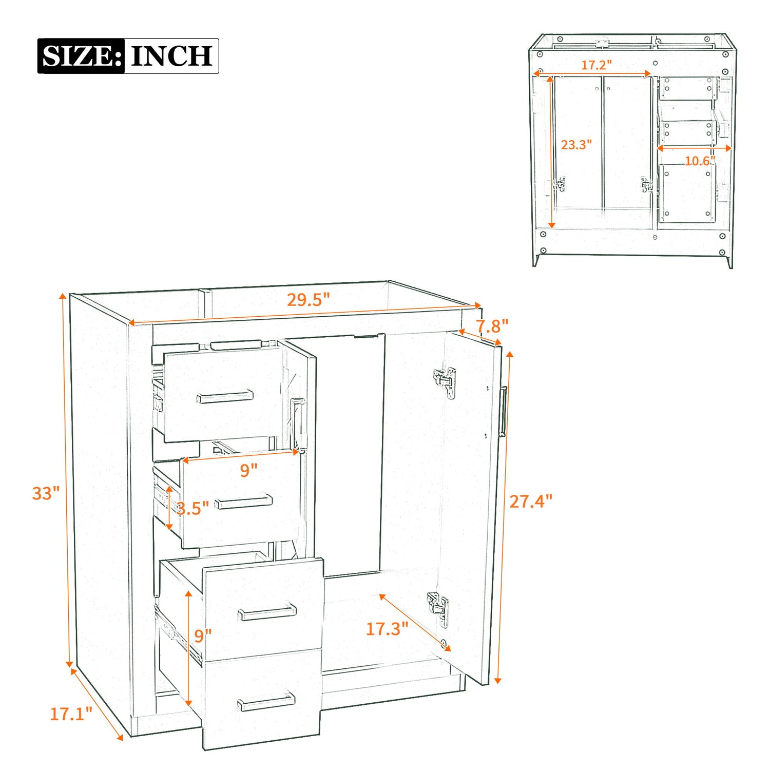 Retro Style Bathroom Vanity With 3 Drawers &amp; Soft-Closing Doors