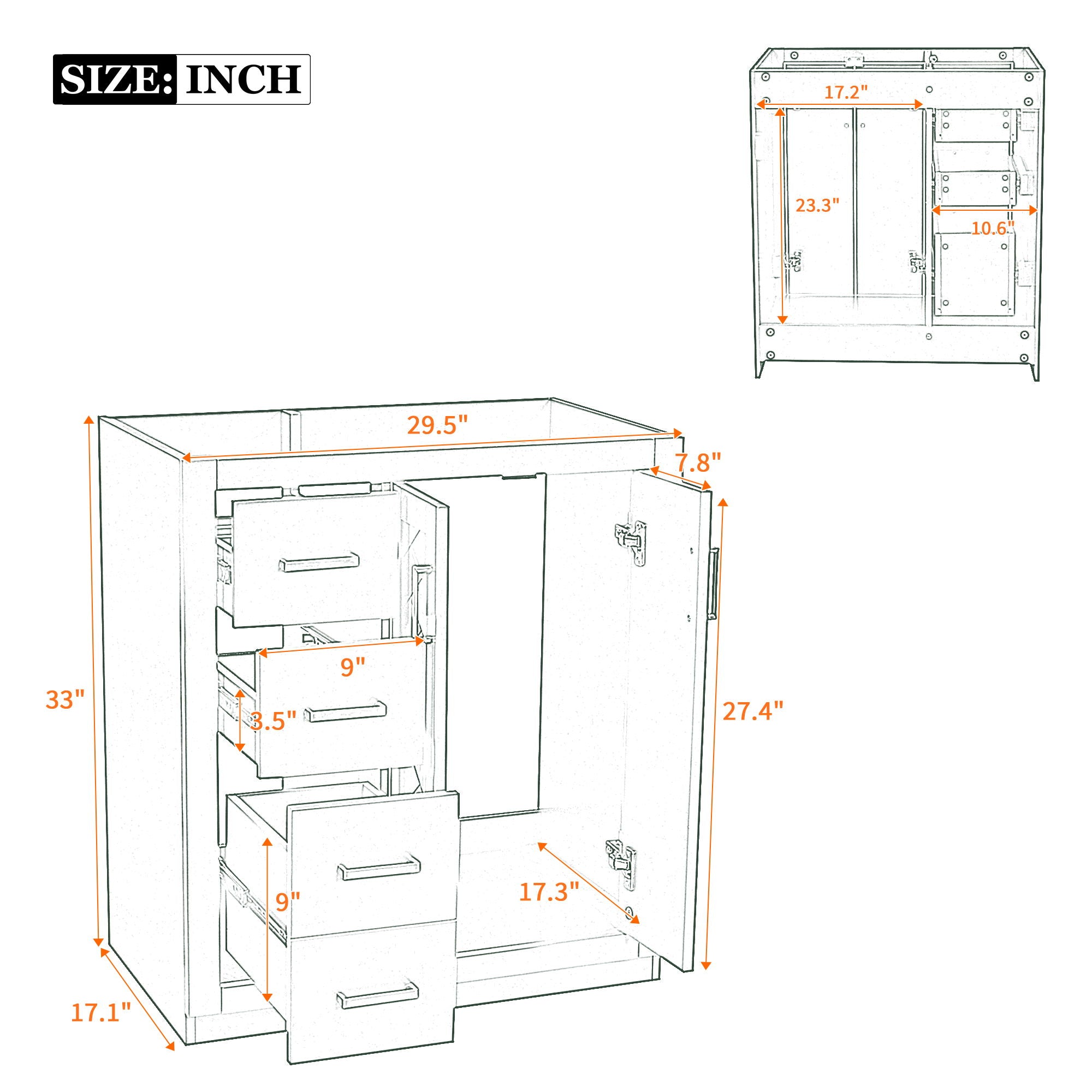 Retro Style Bathroom Vanity With 3 Drawers &amp; Soft-Closing Doors